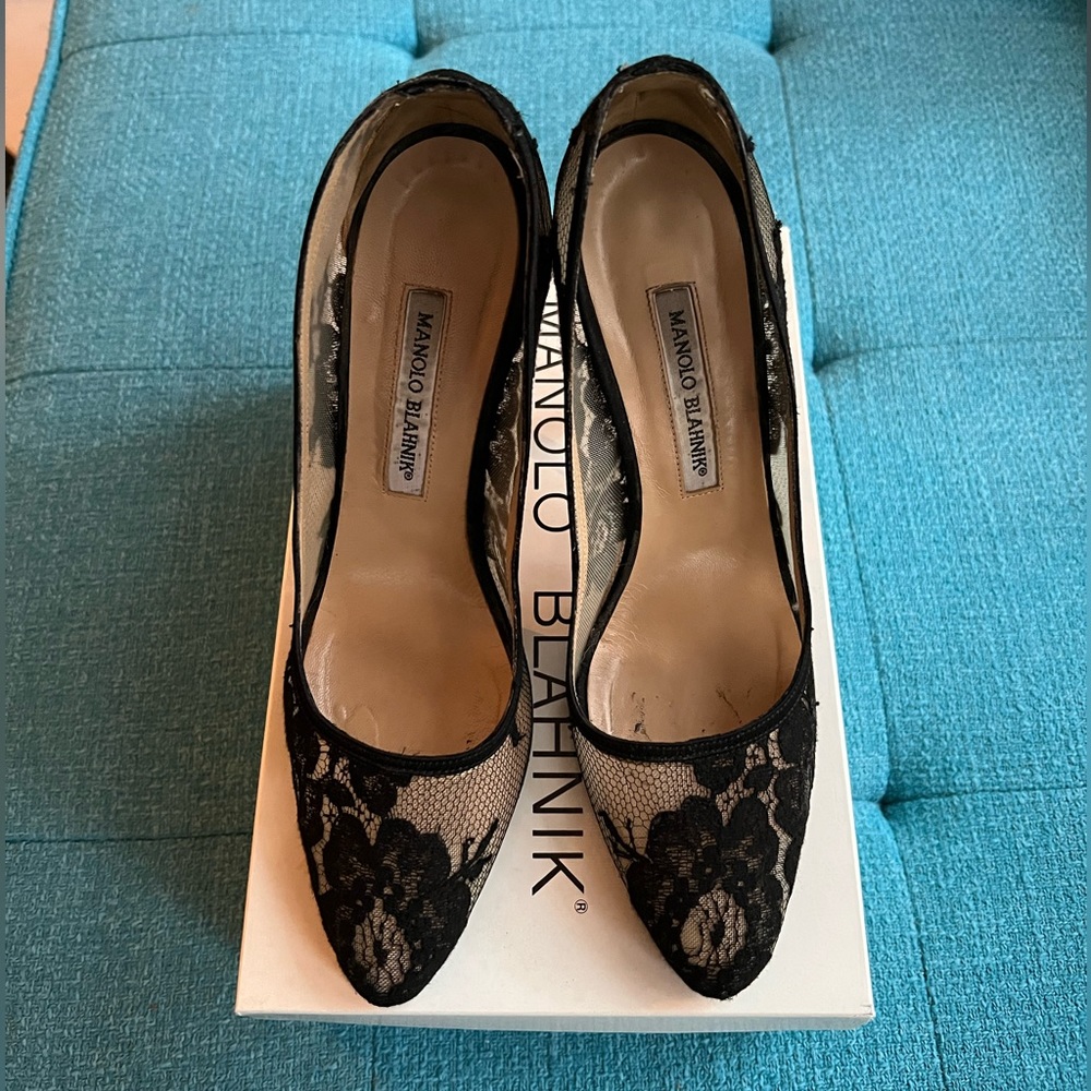 Manolo Blahnik Black Lace Overlay Pumps